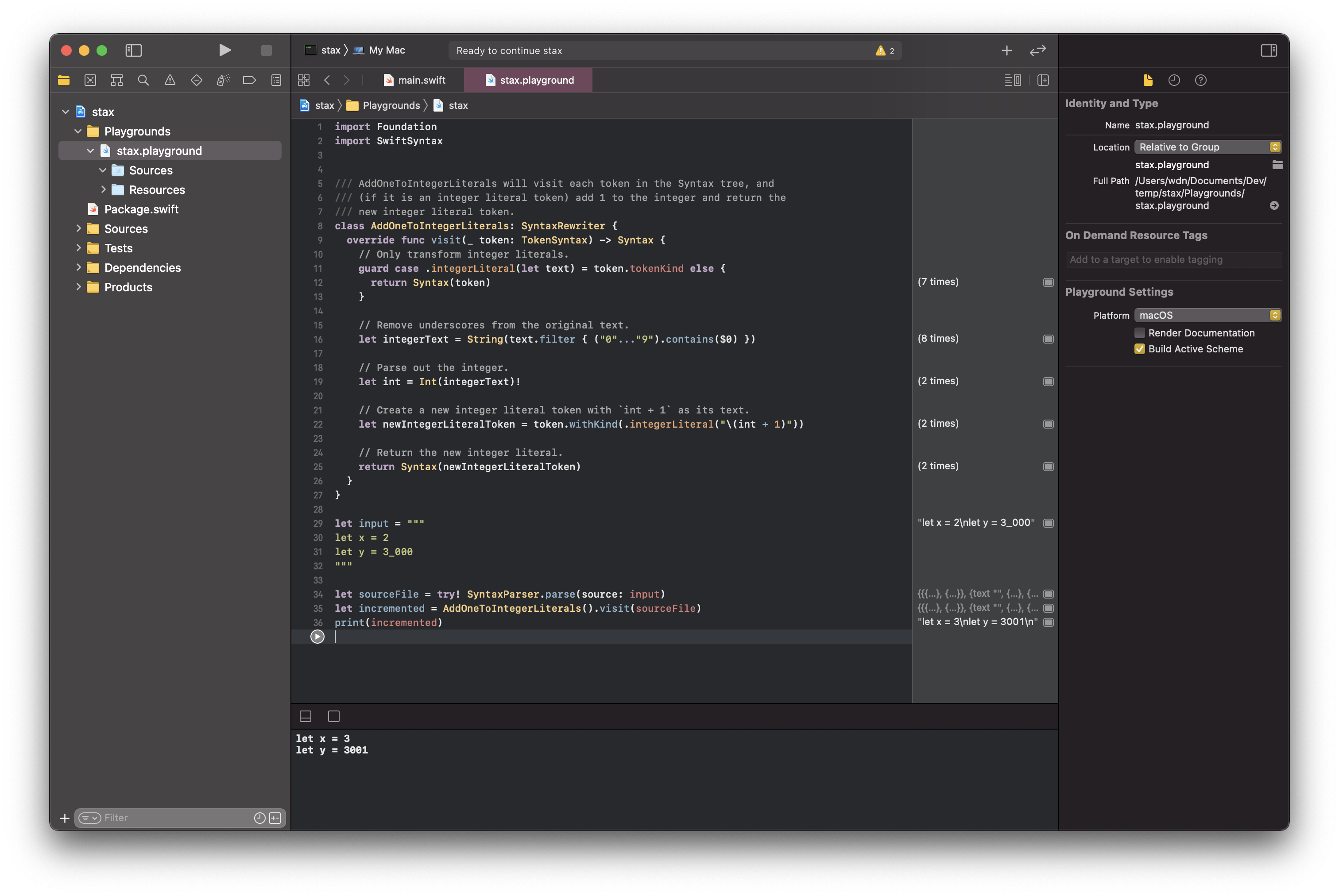 Our test code running in a Playground Running in Playground