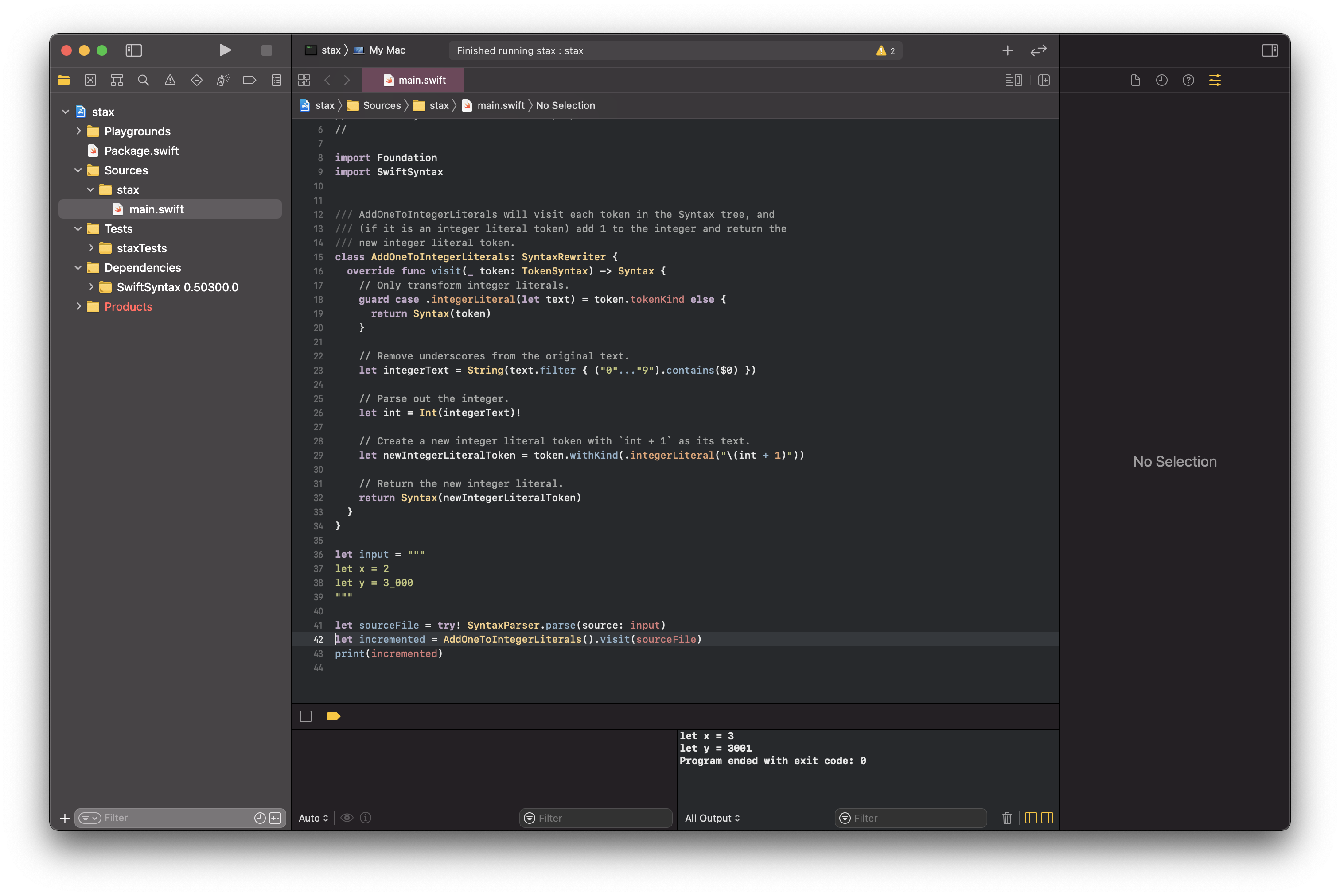 Our test code running in our Project Running in the Project